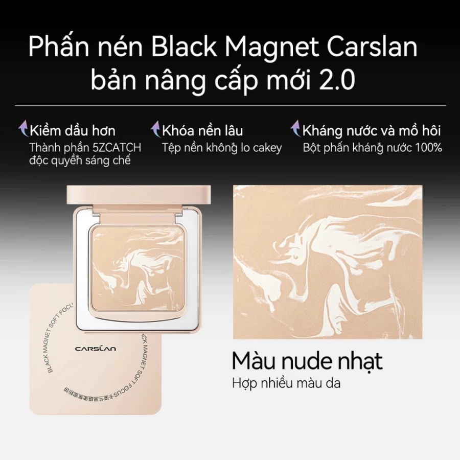 Phấn Phủ Dạng Nén Lâu Trôi Carslan 2.0 Black Magnet Soft Mist Powder 8g